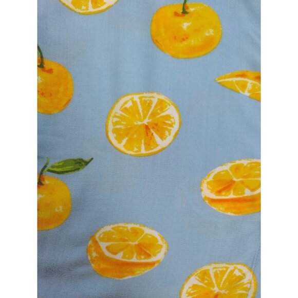 Orange Print Cotton Short Sleeve Button-Up Shirt Blue Background Boys Size 10. - Picture 4 of 7